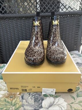 Michael Kors Sidney Rain Ankle Boots with Gold MK